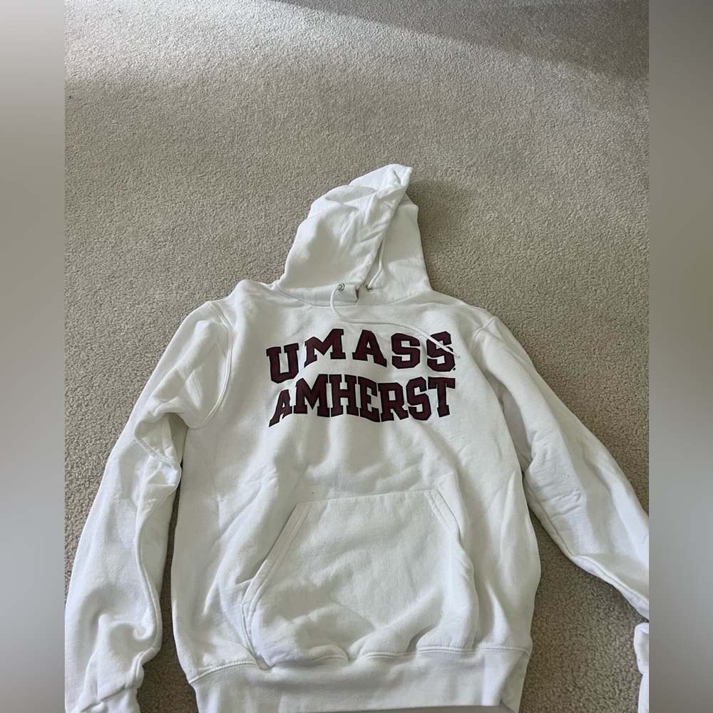 Umass Champion White Hoodie with Maroon Accents